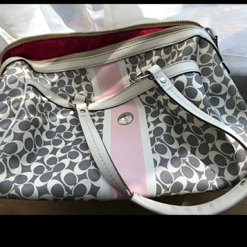 Gray and pink Coach bag